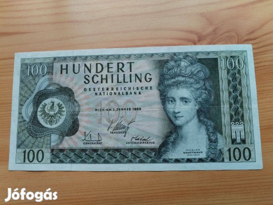 100 Schillinges papírpénz Osztrák 1969-es szép állapotban