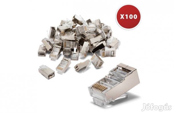 100 db Árnyékolt moduláris 8 pólusú RJ45 krimpelhető csatlakozó dugó