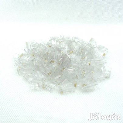100 db Átlátszó moduláris 8 pólusú RJ45 krimpelhető csatlakozó dugó