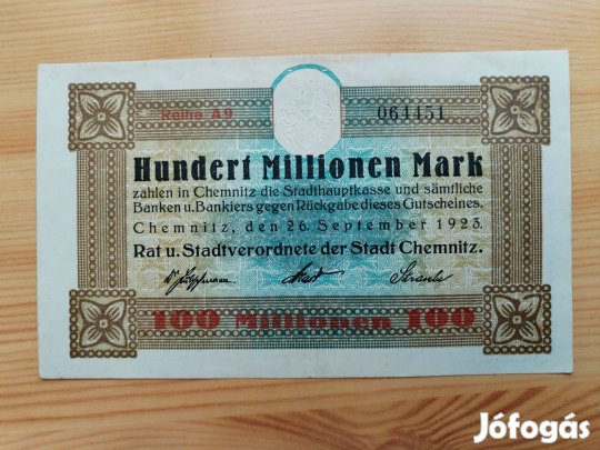 100 milliós márka 1923-as Bajor Német Birodalmi vízjeles papír