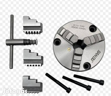 100 mm-es 3 pofás eszterga tokmány fordított pofákkal és kulccsal