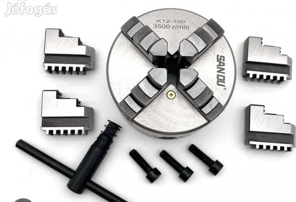 100 mm-es 4 pofás eszterga tokmány fordított pofákkal és kulccsal