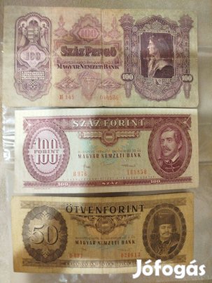100 pengő és más régi bankjegy