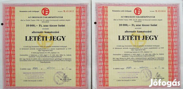 10.000 Ft OTP Letéti jegy 1989