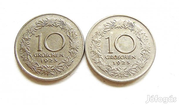 10 Groschen 1925 Ausztria fémpénz érme pár 2 db egyben