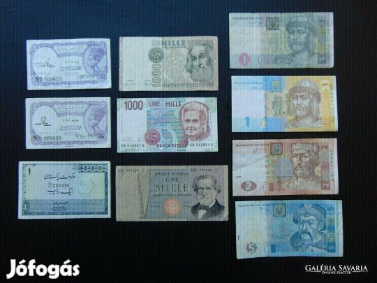 10 darab külföldi bankjegy csomag Kép szerinti állapotban