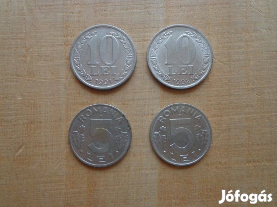10 és 5 lejes érmék