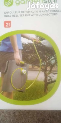 10 m-es slag, tömlő dob készlet, locsoló cső csatlakozókkal, új, eladó