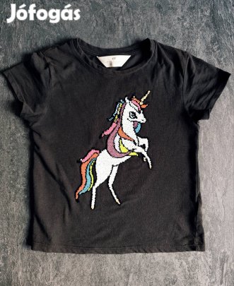 110-116-os H&M néhányszor használt, simizős, unikornisos póló