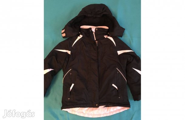 110-116-os gyerek vízálló síkabát, téli kabát fekete-rózsaszín