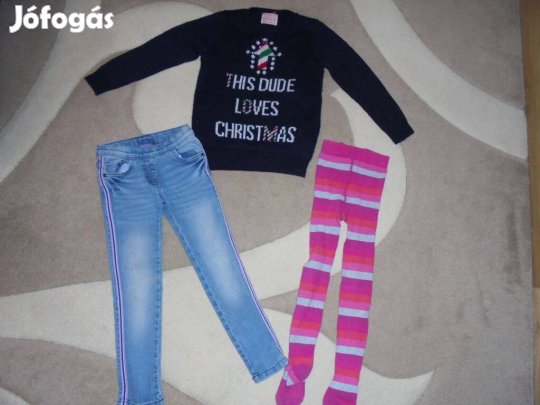 110-116-os lány ruhacsomag pulóver, nadrág, harisnyanadrág 110