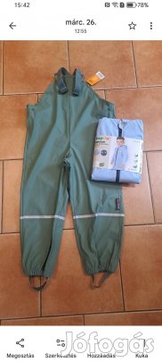 110-116-os új fiú béleletlen esőnadrág+kabát 