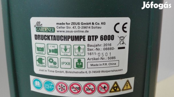 1200W teljesítménnyel, magas 6000L/óra vízhozammal mélykúti szivattyú