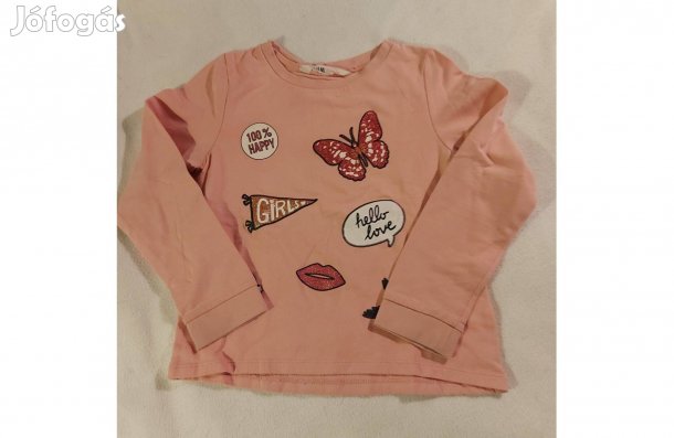 122/128-as rózsaszín alapon mintás, hosszúujjú felső, H&M-es