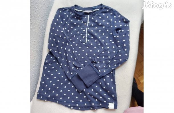 122-es méretű kék alapon fehér pöttyös kislány pizsama felső