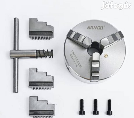 125 mm-es 3 pofás eszterga tokmány fordított pofákkal és kulccsal