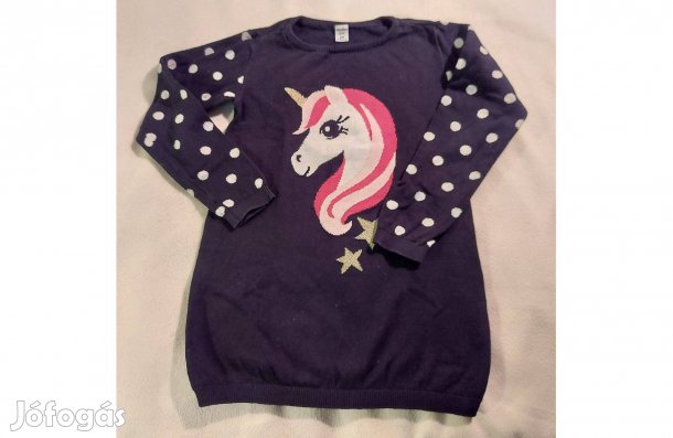 128-as fekete kislány pulóver unikornis mintával