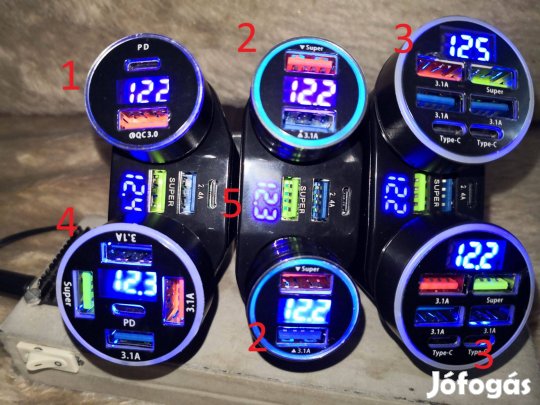 12-24V os autós USB töltő + feszültség kijelző
