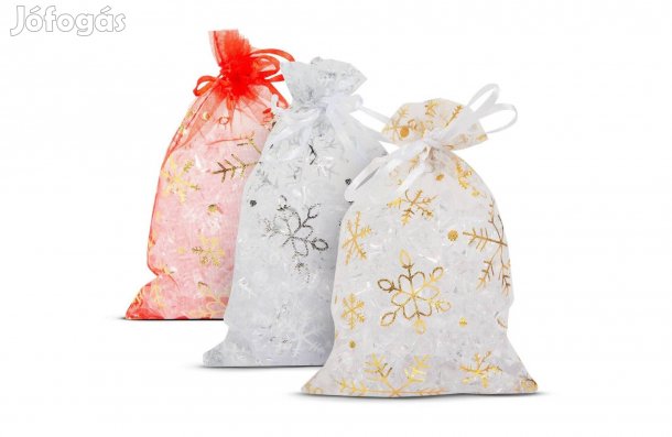 12 db 10x15cm Organza Ajándéktasak madzaggal - karácsonyi mintás