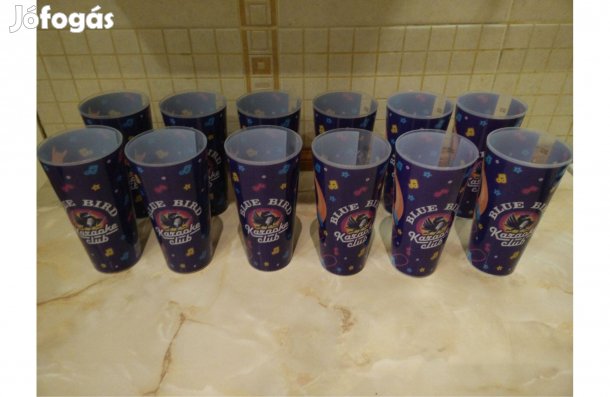 12 db 4 dl mértékjeles Blue Bird Karaoke Club repohár egyben