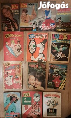 12 db évkönyv: Füles, Lúdas Matyi, Népsport, stb