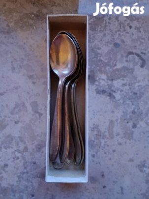 12 db régi ezüstözött kiskanál dobozban