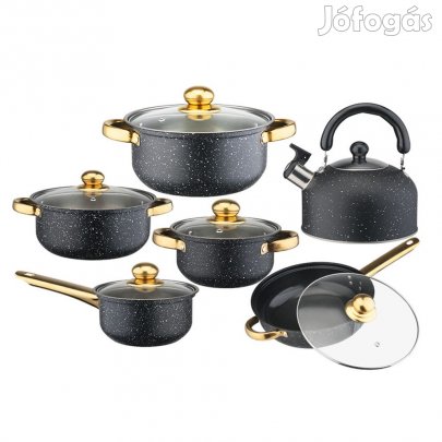 12 részes inox edénykészlet teáskannával fekete G31