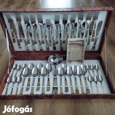 12 személyes evőeszköz készlet, 24 karátos arannyal bevont