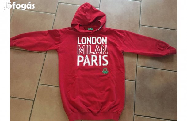 134-140 tűzpiros Benetton kapucnis pulóver!