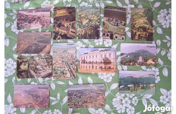 13 darab retro 1985-86-os városok földrajzi kártyanaptár kártya naptár