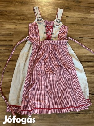 140-es bézs-piros kockás Kislány Tracht ruha