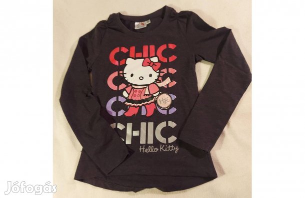 140-es méretű sötétszürke, hosszúujjú Hello Kittys kislány felső