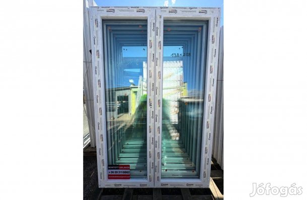 140x210 cm közeli méretű új kétszárnyú teli üveges teraszajtó Akció!!!