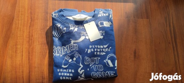146/152-es H&M-es, vagány, kék gamer pulcsi 