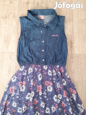 146-152-es Kislány virágmintás hátul hosszabb fazonú szoknya, ruha