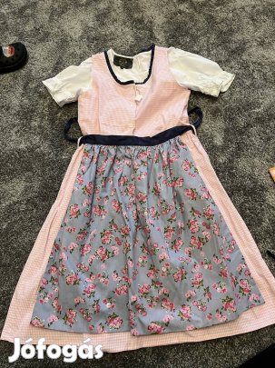 146/152-es rózsaszín kockás Kislány Dirndl ruha blúzzal