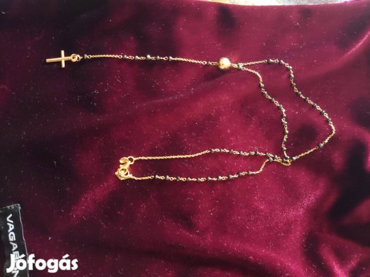 14K Arany Kereszt Medálos Nyaklánc Zafírokkal