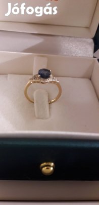 14-karátos gyűrű zafir gyémánt kombinációval eladó
