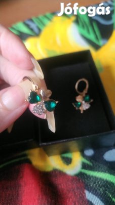 14k aranyozott cirkonia köves négylevelű lóhere mintás fülbevaló 