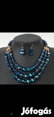 14k goldplated kék lila színes üveg gyöngyös ékszer szett 