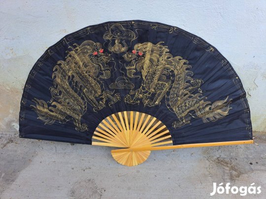 150cm-es Nagyméretű fali dekoráció, sárkány mintás fali legyező bambus