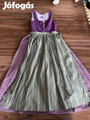 152-es hosszú zöld-lila kockás Dirndl ruha