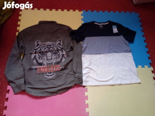 158 164 Új fiú póló kék-szürke-fehér tavaszi ing