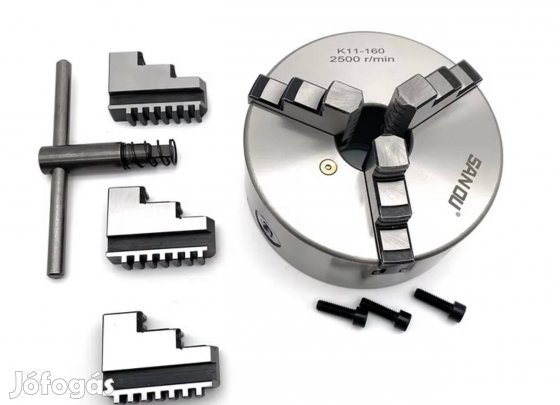 160 mm-es 3 pofás eszterga tokmány fordított pofákkal és kulccsal