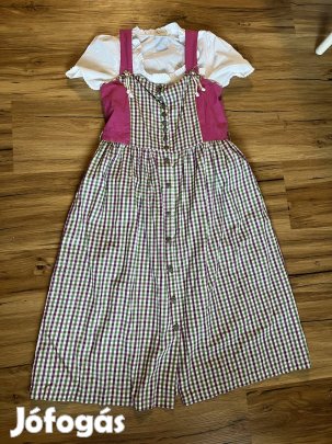 164-es pink-zöld kovkas hosszú Kislány Dirndl ruha blúzzal