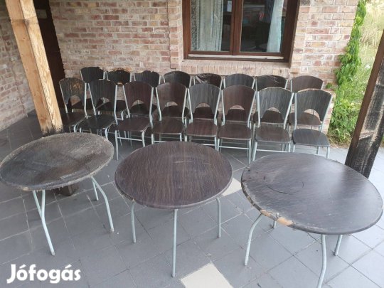 16 db szék + 3 db asztal kerti bútor kerekasztal székek asztalok