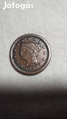 1847 USA 1 centes Nagyon Ritka ,( Verdefényes)