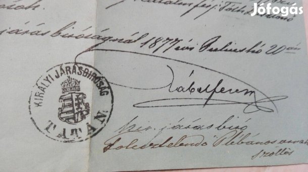 1877-es Ritka kórdokumentum Tatai Királyi Járásbírósági Ügyirat