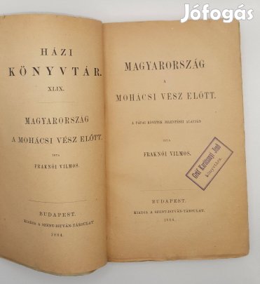 1884 Fraknói Vilmos:Magyarország a Mohácsi vész előtt a pápai követek