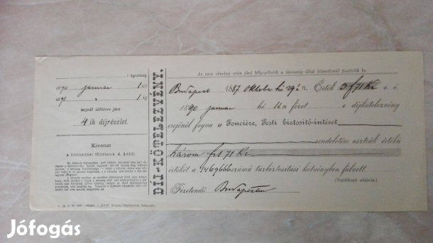 1887-es ritka db Díjkötelezvény szép db